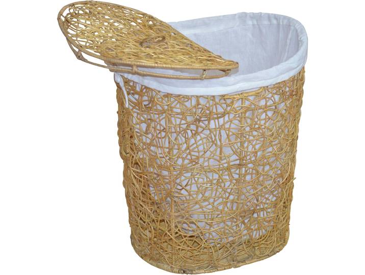 Wäschekorb MY HOME, beige (natur), B:49cm H:62cm T:40cm, Geflecht Rattan, Wäschesammler, Wäschekorb, Rattan-Geflecht, mit Stoffeinsatz und Deckel, Höhe 62 cm