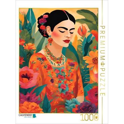 CALVENDO Puzzle Tropische Ruhe. Frauenporträt in Farben des Lebens. Frida Kahlo inspiriert. | 1000 Teile Lege-Größe 64x48cm Foto-Puzzle für glückliche
