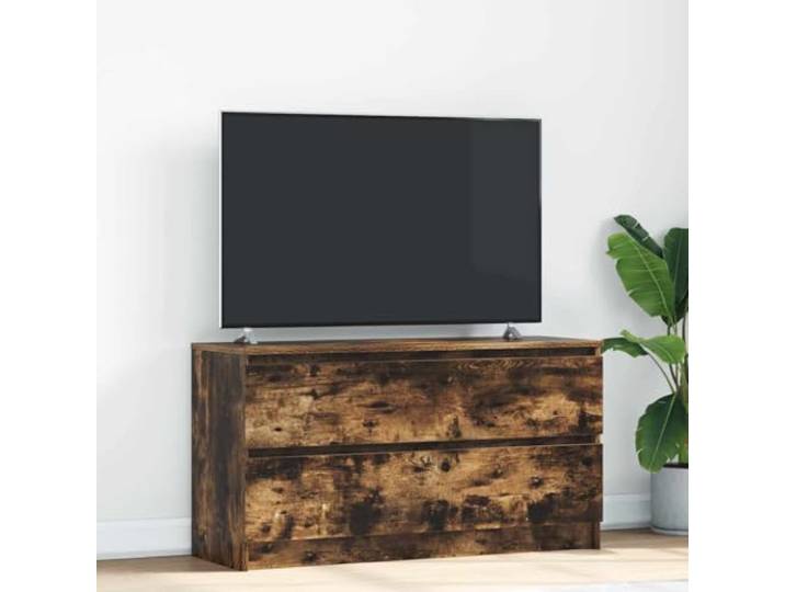 HEFZGDB TV-Schrank Räuchereiche 100x35x54 cm Holzwerkstoff mit 2 Schubladen Stauraum für Multimedia-Geräte und Dekoartikel, Stabile Oberplatte, Langlebiges Wohnzimmer Möbelstück,