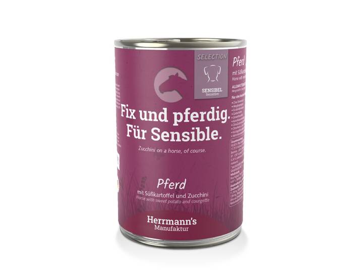 HERRMANN'S MANUFAKTUR voer met paardenvlees voor gevoelige dieren, 400 g