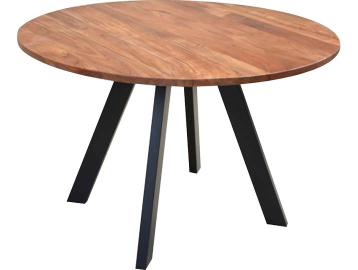 Esstisch BYLIVING Tara , beige (natur, schwarz, akazie), B:120cm H:76cm T:120cm, Tische, Esstisch, ausdrucksstarke Tischplatte aus Massivholz Akazie