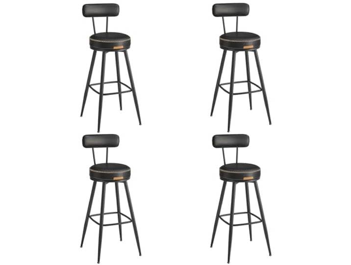 VASAGLE 360° drehbarer Barhocker, 4er Set, mit Rückenlehne, 76 cm hoch Hocker für Bartisch, Kunstleder mit Nähten, Mid-Century-Modern-Stil, Küche, Hausbar, tintenschwarz, EKHO Kollektion