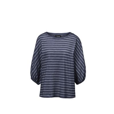 Kurzarmshirt GOLDNER "Shirt aus Effektgarn", Damen, Gr. 46, blau (marine, weiß, geringelt), Obermaterial: 100% Baumwolle CO., U-Boot-Ausschnitt, Gummizug, Shirts, Fledermausärmel