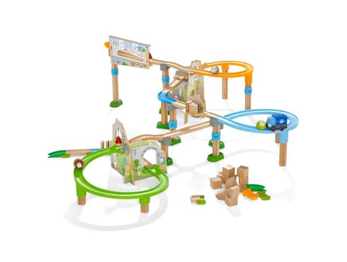 HABA 306017 - Kullerbü – Meister-Spielbahn Bergabenteuer, Erste Kugelbahn Grundpackung ab 2 Jahren, Bunt