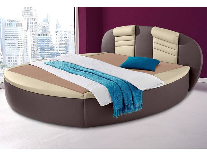 Rundbett, Kunstleder, Dunkelbraun/Vanille, 220×230 cm, Mit Bettkasten, WESTFALIA Schlafkomfort