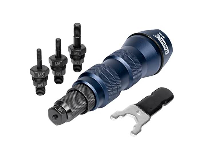 Rapid RP160 - Adaptateur Riveteuse pour Écrous à Rivet M4/M5/M6/M8 Se Fixe sur une Perceuse/Visseuse pour Fixer les Écrous à Sertir dans la Tôle - en Aluminium et Acier - Clé incluse (5001483)