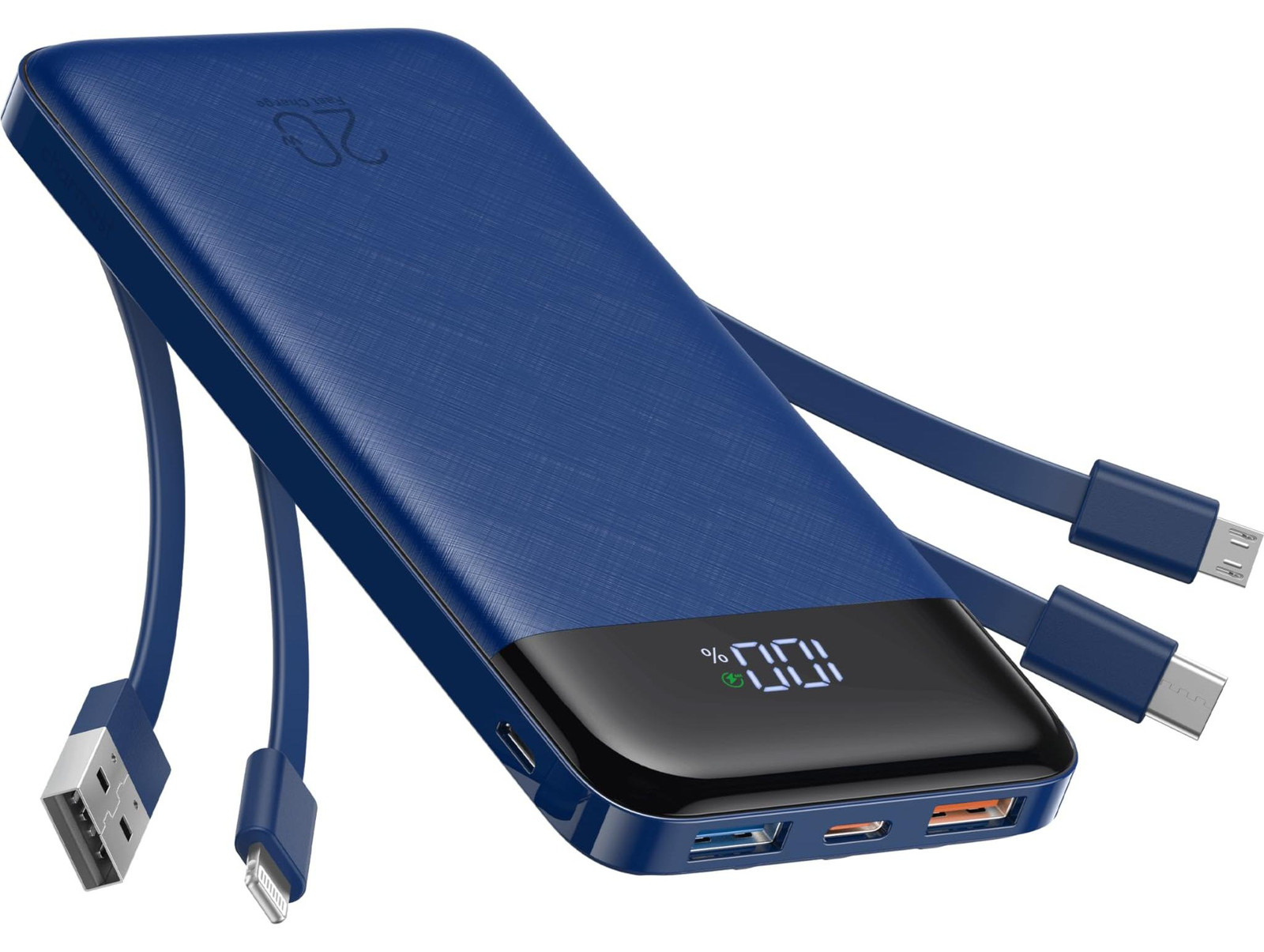 Lustrens Power Bank 20000 mAh met 4 Kabels en Snellaadfunctie