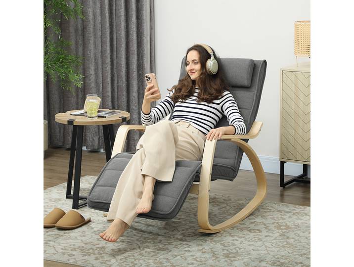 HOMCOM Fauteuil à Bascule Massage Chauffant Tissu Gris