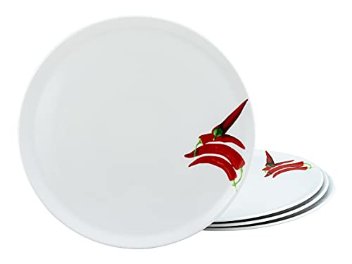 Creatable Chilli 4-delige porseleinen pizzabord serviesset wit en rood Ø 33 cm