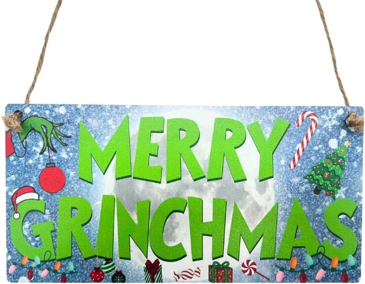 ShopVlot Houten Grinchmas Decoratie met Jute Touw - 20 cm