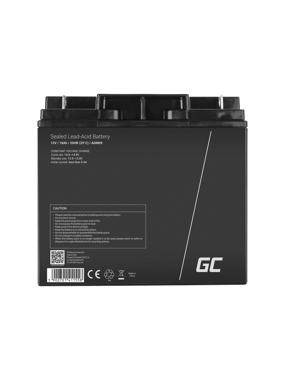 Green Cell AGM09 - 12V 18Ah VRLA Battery | AGM | Maintenance-Free