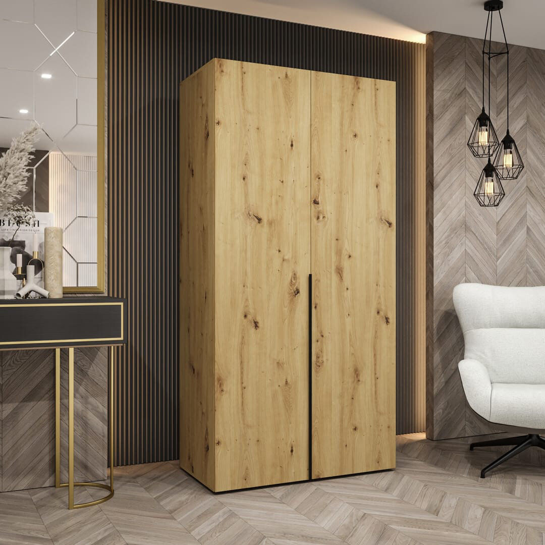 Latitude Run Oak Artisan Bia I Hinged Door Wardrobe 100cm - Warm Woodgrain Minimalism Oak Artisan 100cm W X 52cm D