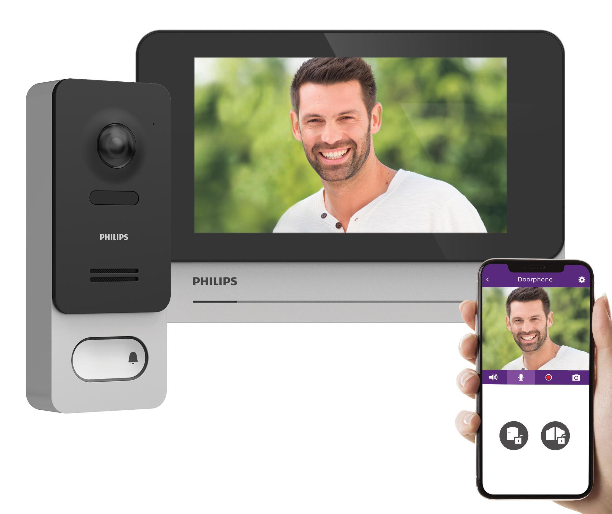 Philips WelcomeEye Wireless Video-Tuersprechanlage Bluetooth WLAN Komplett-Set Schwarz/Grau (531039)