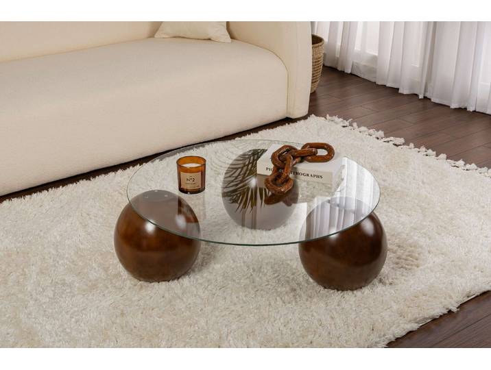 Couchtisch Morento - mit runder, gehärteter Tischglasplatte - Walnuss-Rauchglas - Luxusbetten24