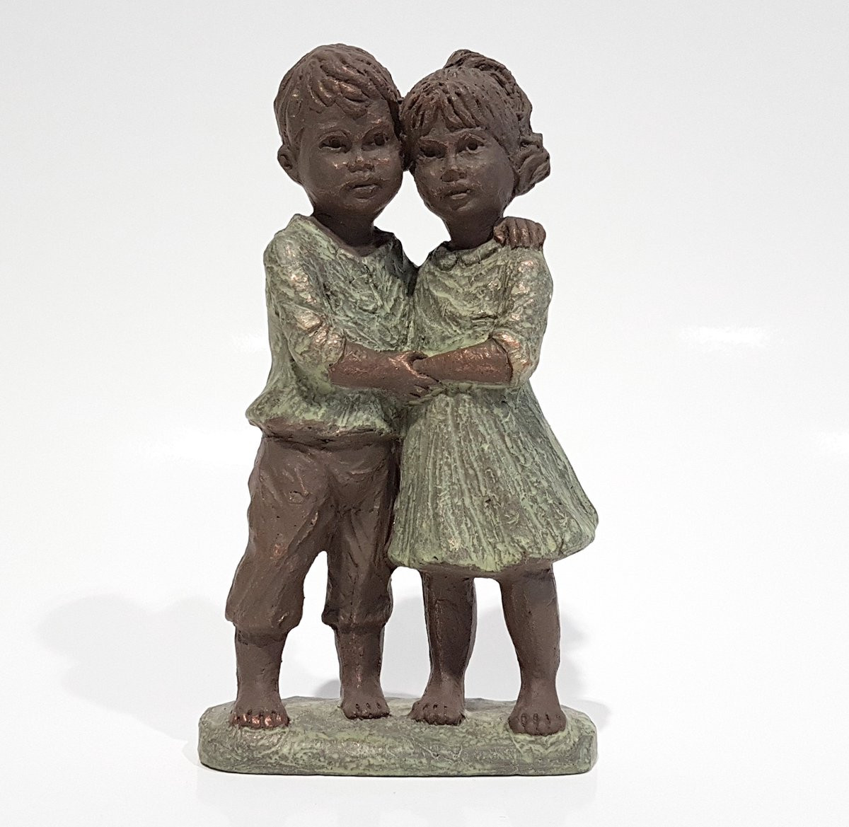 Geert Kunen Skulptuur Beeld Torso Meisje en jongen - bruin/groen - H 23 x B 12 x D 6 cm