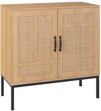 Costway Boho Storage Cabinet with Asymmetrical Pattern Doors for Kitchen-Natural