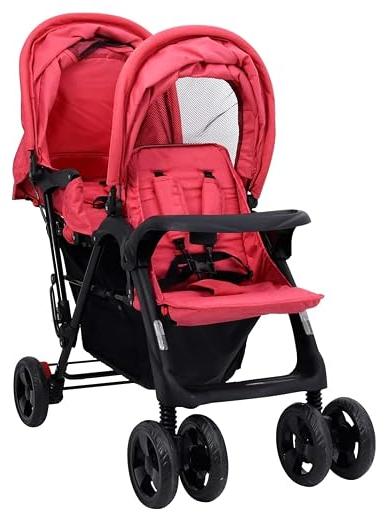 Geschwisterwagen Zusammenklappbar Doppelkinderwagen Kinderwagen Zwillingswagen Zwillingsbuggy Buggy Rot Stahl