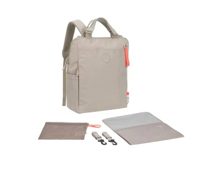 LÄSSIG Baby Wickelrucksack Wickeltasche mit Wickelunterlage, Kinderwagenbefestigung, Netztasche/GRE Conversion Backpack beige