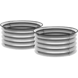 STILVORA Hochbeet Metall Silber Ø60x30 cm, 2er-Set, offener Boden, modular