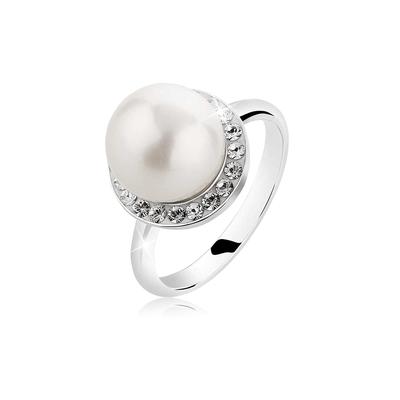 Perlenring NENALINA "Ring Muschelkern-Perle Kristalle 925 Silber" Gr. 54, silber, Fingerringe, Damen, 54, ohne Stein, Silber 925 (Sterlingsilber), Perlenring