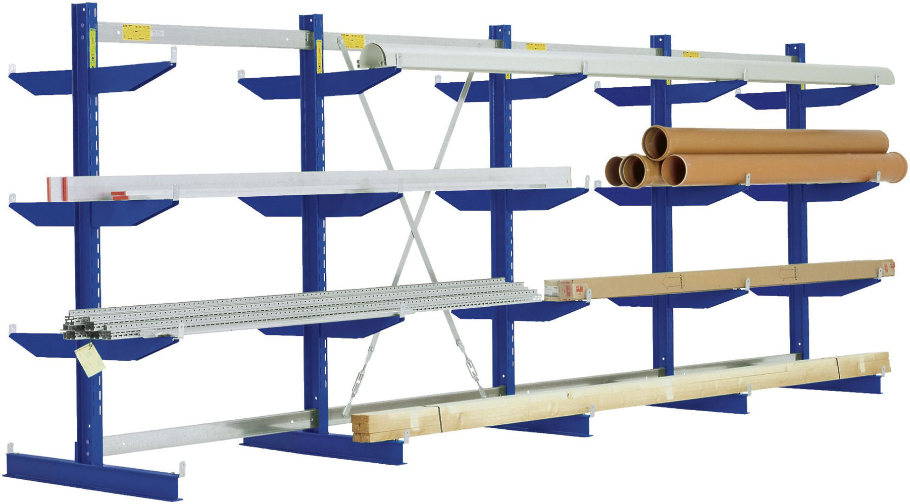 Bito Kragarmregal Set / NT600 IPE120 TypL H2480xL3245xT1320 mm 4 Ständer, doppelseitig enzianblau (17914)