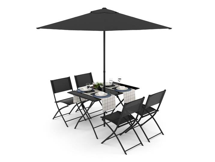 Gartenmöbel Set FILIPPO mit Sonnenschirm schwarz
