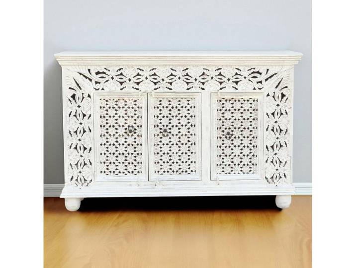 Oriental Galerie Unterschrank Weiß Whitewash Sideboard Manisha Weiß 150 cm