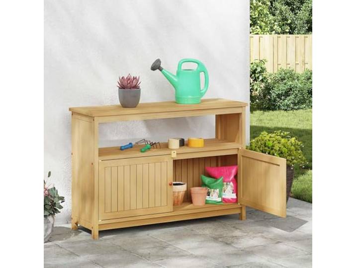 KTHLBRH Konsolentisch Garten Akazie hell 110 x 35 x 75 cm Massivholz, wasserfest, mit Ablage, für Terrasse und Terrasse