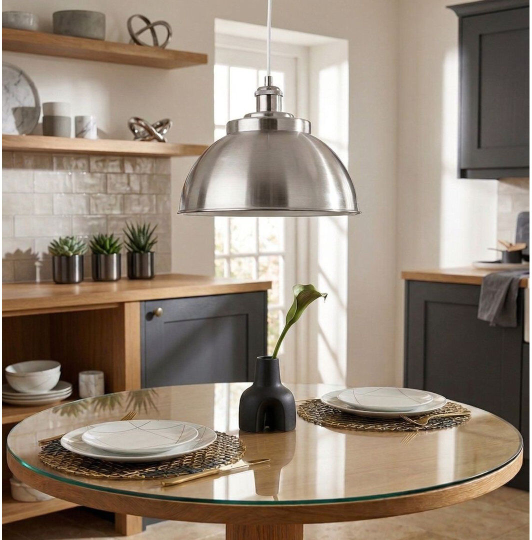 Firstlight 1 - Light Dome Pendant Brushed Steel 21cm H X 30cm W X 30cm D