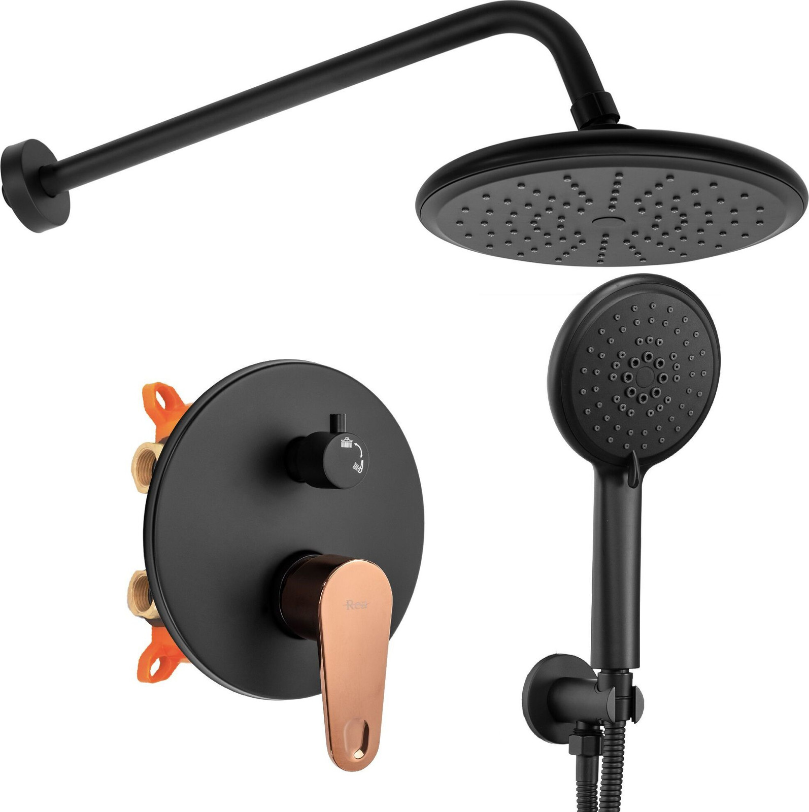 Rea Inbouw Regendoucheset Mild Black Rose Gold met Box