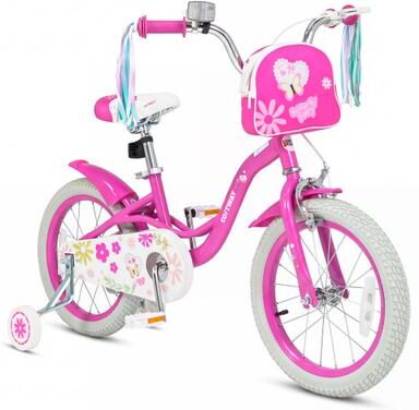 Costway 16 Inches Girls Bike with Front Bag and Streamers for 4-7 Years Pink