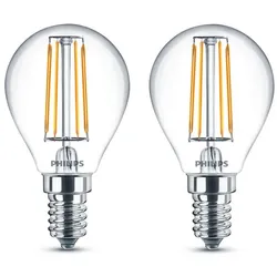 2er Pack E14 PHILIPS LED Tropfen Lampen klar 4.3W wie 40W warmweiß für behagliche Wohnbeleuchtung