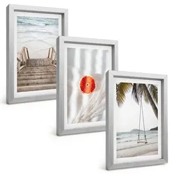 BILDER SET 3er Set - 20x30 cm Silberner Rahmen - Strandtreppe aus Holz, Urlaub