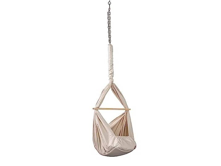 elvent® Lullaby Federwiege Set mit Matratze, Baumwolle, Made in Germany (Baby Hängewiege mit Deckenbefestigung, Naturbeige)