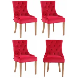 CLP 4er Set Esszimmerstühle Aberdeen Samt antik-hell   Farbe: rot, Gestell Farbe: antik-hell