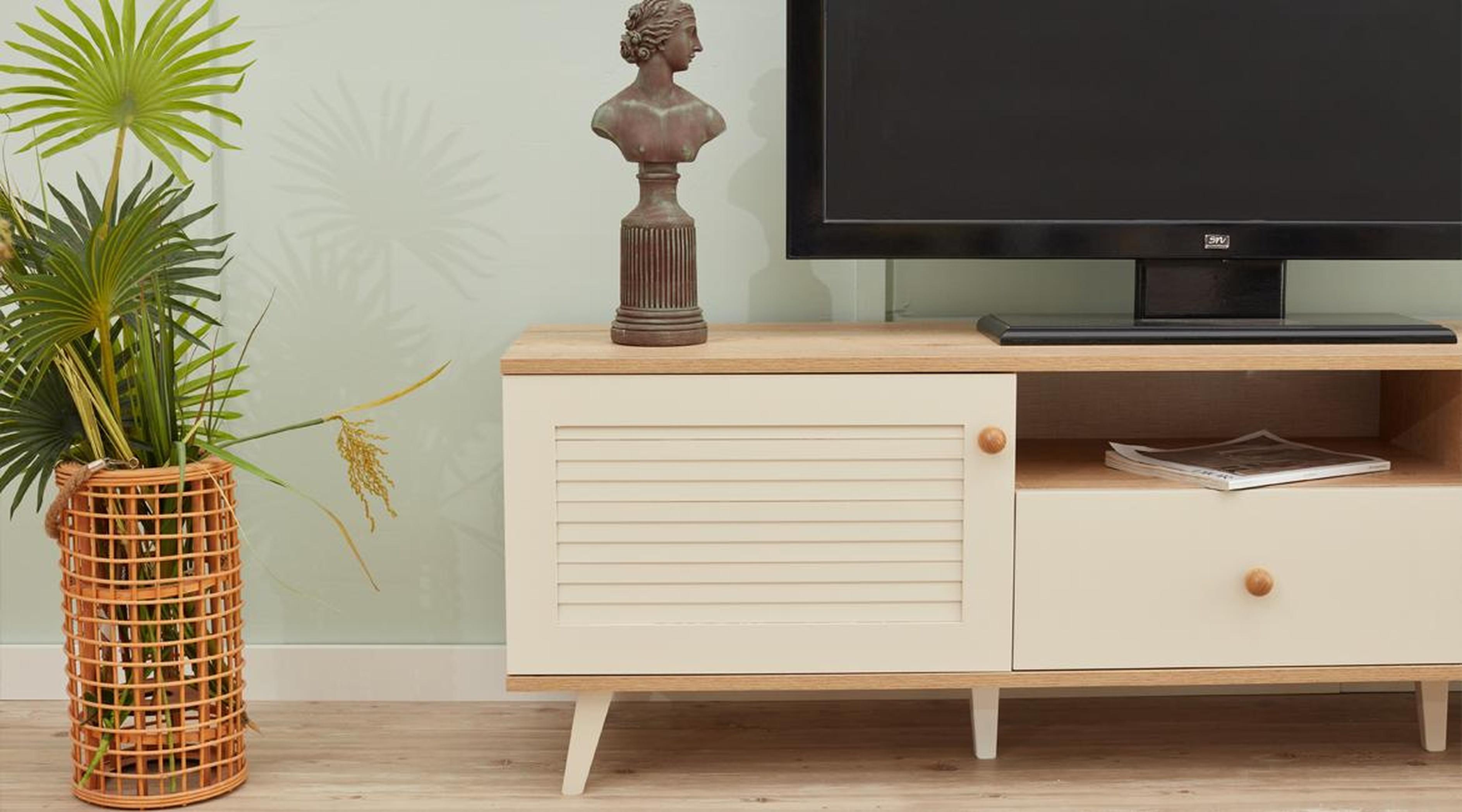 Schaukelsessel TV Ständer Wandregal Beige Wohnzimmer Set Holzmöbel Modern