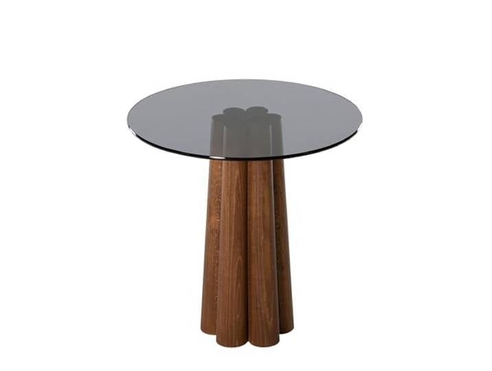 Hanah Home Moderner Couchtisch, 50 x 50 x 50 cm, Walnuss & Dunkelgrau, 100% Sicherheitsglas & Buchenholzgestell Stilvolles & funktionales Design, zerlegt