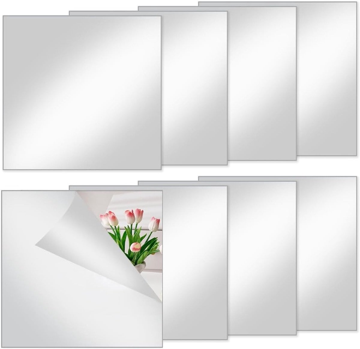 Set van 8 zelfklevende spiegeltegels 20x20 cm - Breukbestendige en flexibele acryl spiegels voor badkamer, deuren en wanden
