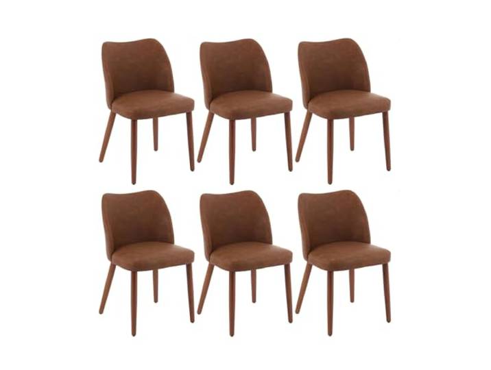 GarveeHome 6er-Set Esszimmerstühle aus PU-Leder mit Flügelrücken Holzbeinen ergonomisch gepolstert Braun