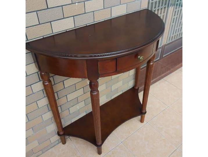 Schmaler Konsolentisch für den Flur, Halbmondtisch aus Massivholz Schublade Halbmond-Design, platzsparend, einfache Montage, dekoratives Element(Dark walnut,31.5*13.7*31.5in)