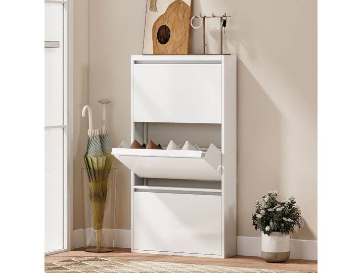HOMCOM Armoire à Chaussures Métal 3 Compartiments Murale Blanche