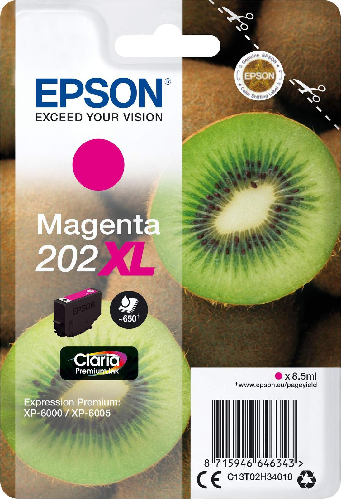 Epson Kiwi Singlepack Magenta 202XL Claria Premium inkt, hoge capaciteit, 8,5 ml