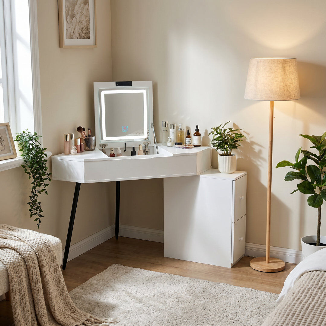 17 Stories Dressing Table White 60cm H X 75cm W X 75cm D