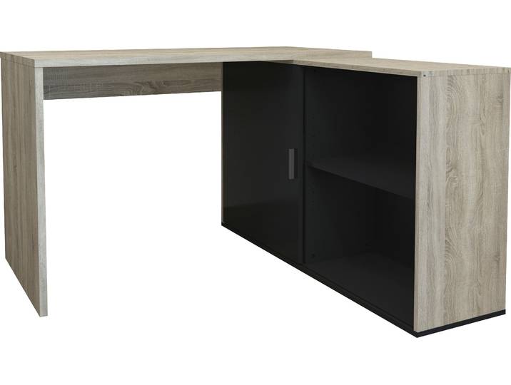 Eckschreibtisch FMD Valley , schwarz (eiche, matera, eiche, matera, eiche, matera), B:118cm H:75cm T:60,5cm, Tische, Eckschreibtisch, Breite 118 cm