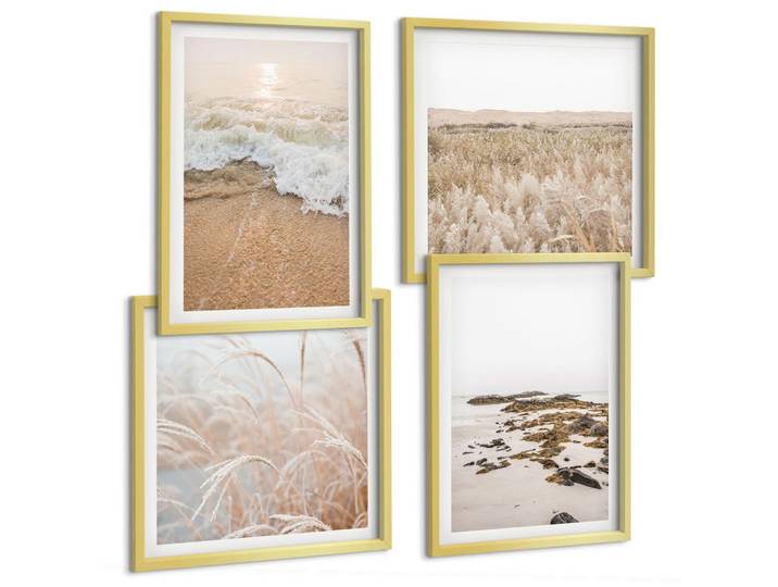 BILDER SET 4er Set - 50x50 cm & 40x60 cm Goldrahmen - Strandwellen, Steine, Sommer