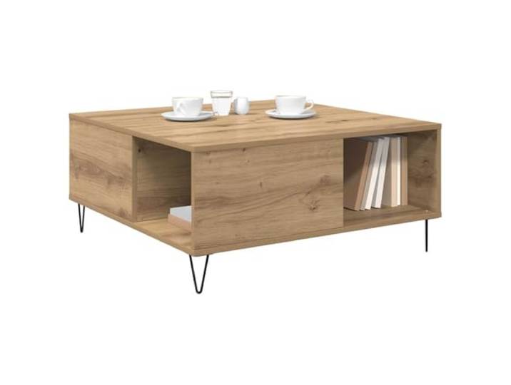 KTHLBRH Couchtisch Eiche Handwerk 80 x 80 x 36,5 cm Mehrschichtiges Holz, minimalistisches Design, Lagerregal, pflegeleicht, für Wohnzimmer