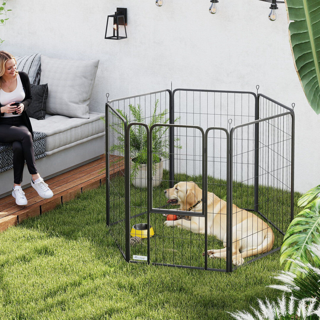 PawHut Six-Panel Dog Playpen with Door for Indoor Outdoor Tall Black 100" H x 136" W x 68" D