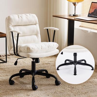 No 24.4 Inch Upholstered Swivel Office Chair With Leg Pegs And Wheels
