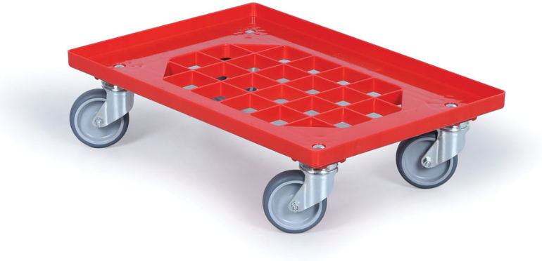 B2B Partner Kunststoffwagen mit Gitter für Transportkisten 600x400 mm, 250 kg, Gummiräder, rot