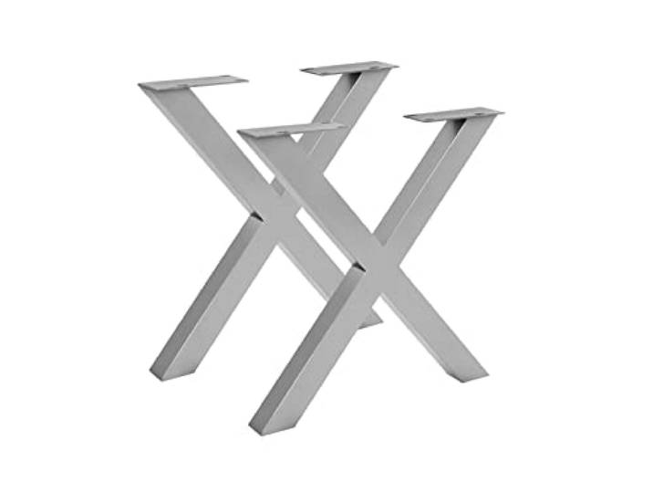 SAM Tischgestell in X-Form 2er Set, Roheisen lackiert, Silber, 70x10x74 cm X-Gestell aus Metall für Holztische, Gestell für DIY-Projekte